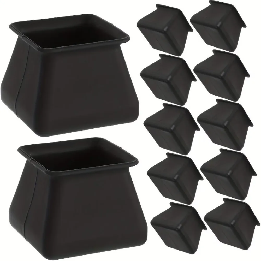 8個入り、16個入りの正方形椅子脚用フロアプロテクター、15インチ、黒、シリコン製、フェルト付き、傷防止、静音家具テーブル脚カバー