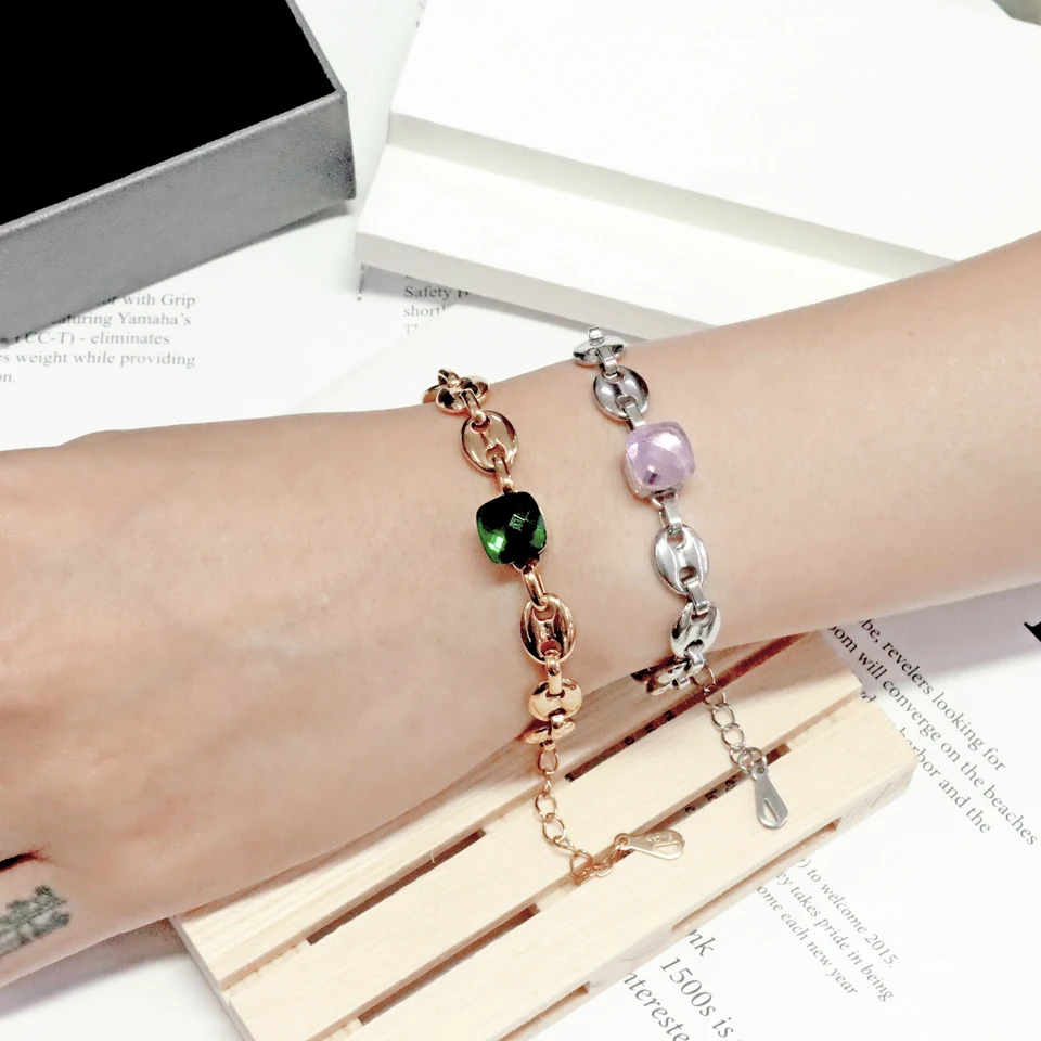 Classic Design Stainless Steel Multicolor Crystal Bracelet For Women Gold Charm Jewelry 18 K Bracelets & Bangles Pulsera Mujer