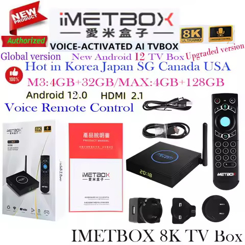 [Genuine] iMETBOX M3 TV Box 4G 32GB with vioce control wifi 6 8k HD Smart tv box Hot in Korea SG Japan USA Ca UK PK Svicloud box