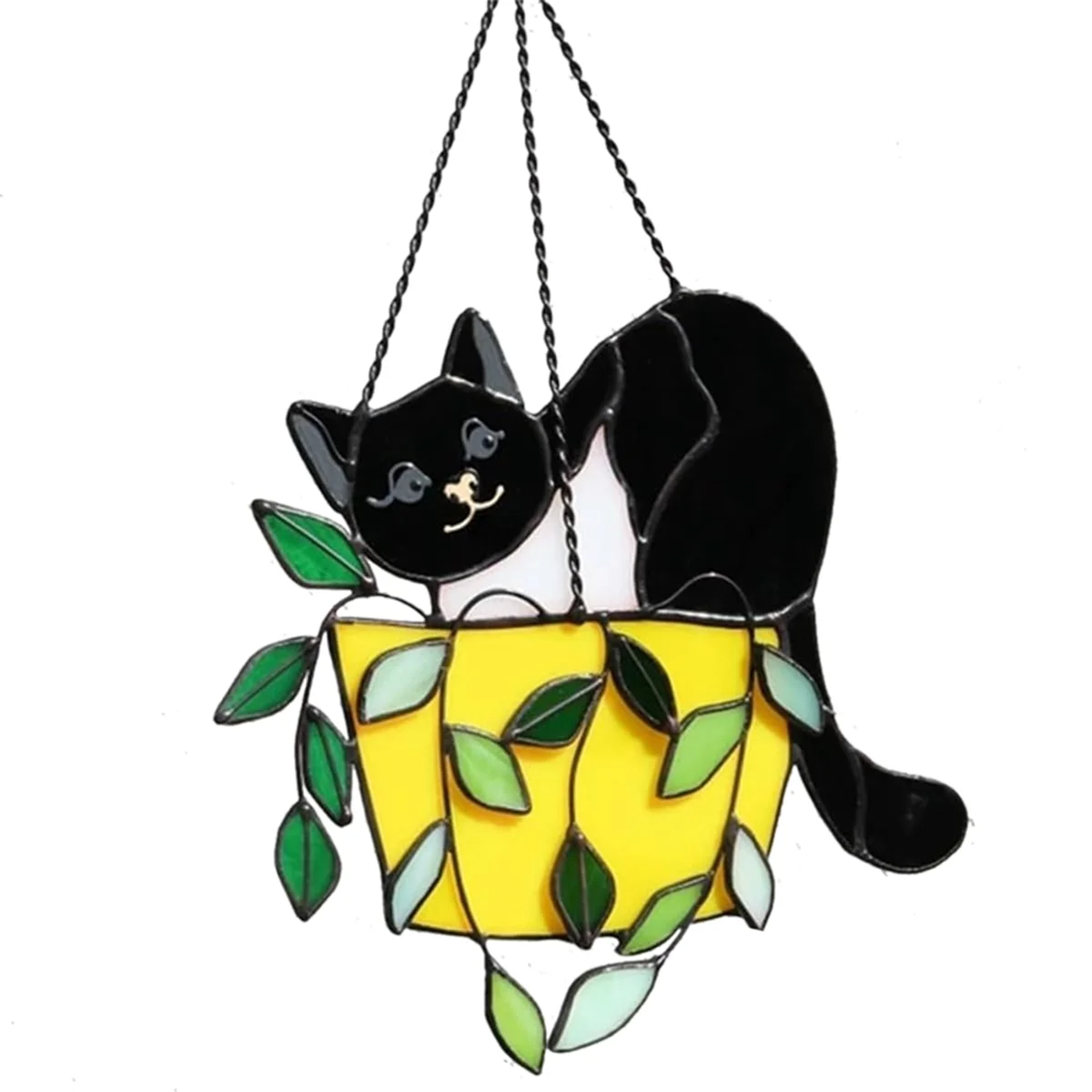 Cat in A Flowerpot Suncatcher Stained Glass Window Hangins, Crystal Suncatcher, Acrylic Suncatchers Kit, Wall Art A