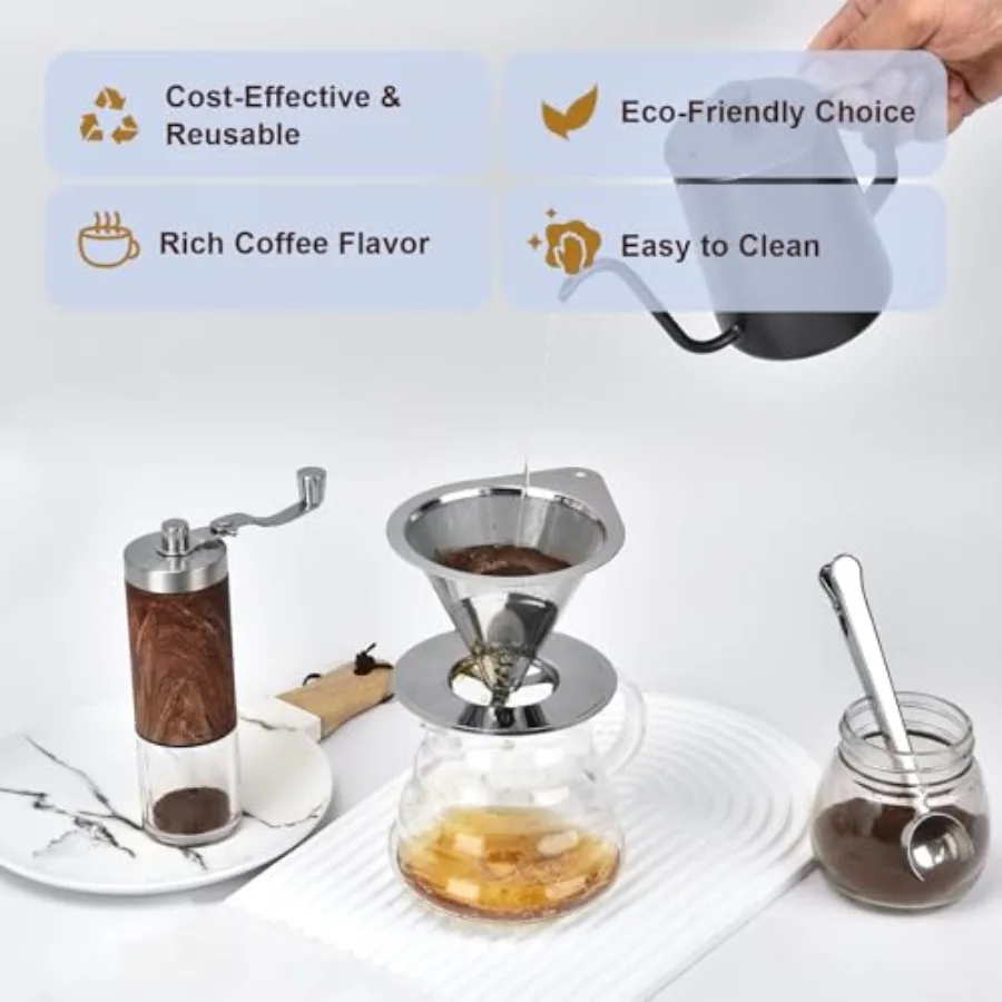 Stainless Steel Pour Over Coffee Dripper, Reusable Fine Mesh Filter for 1-2 Cups, Paperless Coffee Maker for Home, Travel, Camp view 6