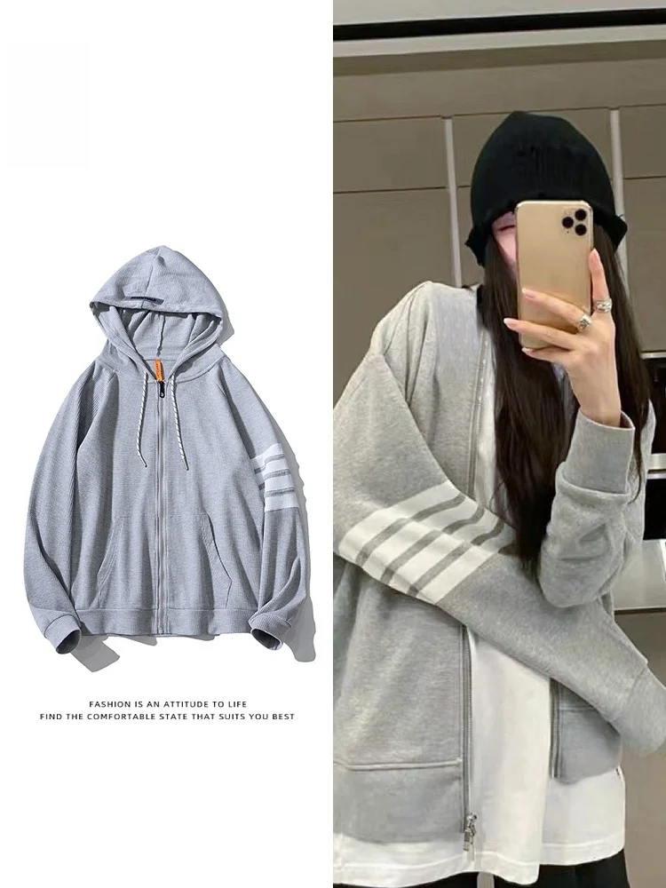 

Мужская толстовка с капюшоном на флисовой подкладке, с четырьмя полосками, спортивная, оверсайз, зимняя, на молнии, теплая верхняя одежда в уличном стиле