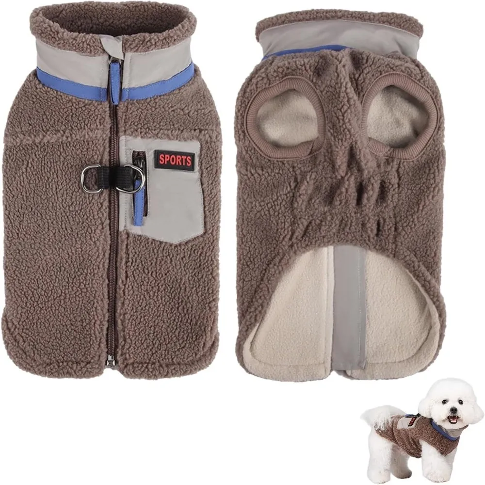 Modische Warme Hundeweste Verdickte Sherpa-Gefütterte Haustierjacke mit Reißverschluss Winter-Hundemantel für Draußen