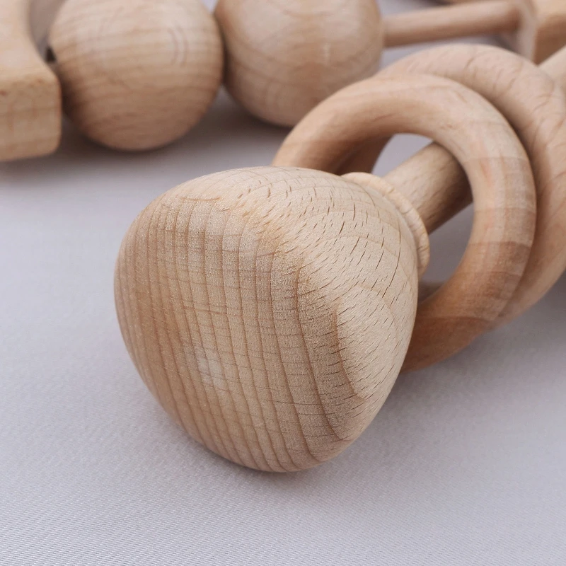 Toddler Molar Rod Handbell Ring Beech Rattle Baby Teething Toy Handhold Musical Teether for Play Gym Toy for Infant for