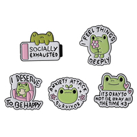 Cute Frog Emotional Quotes Enamel Pins Socially Exhausted It's Okay To Not Be Okay All The Time Brooch Lapel Badge Jewelry Gifts