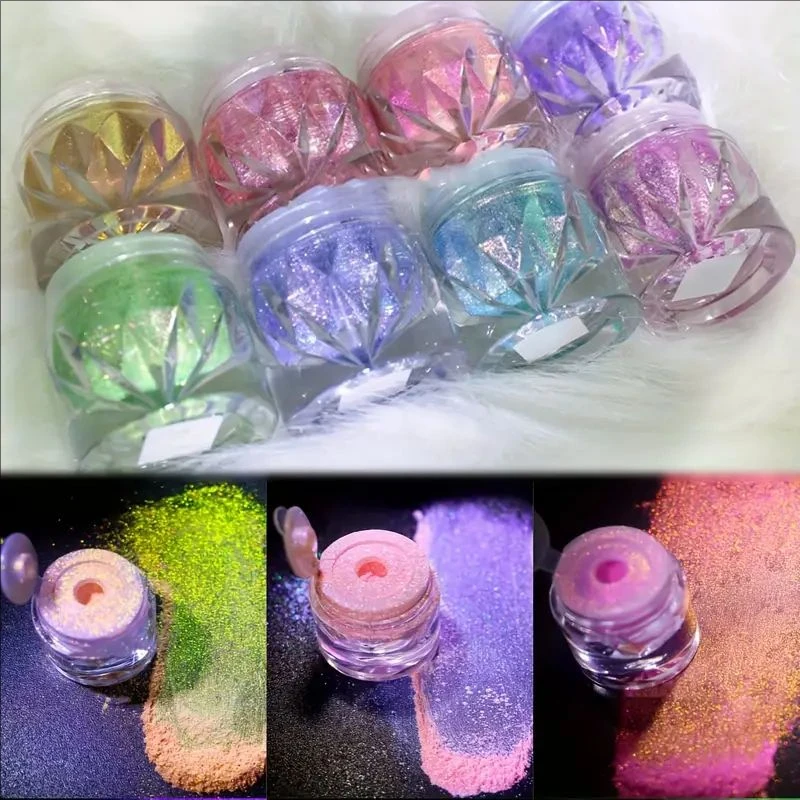 

8PCS/SET Hypoallergenic Octagonal Chameleon Glitter Powder for Nail Art, Aurora Neon Holographic Flakes, Multi-use Sparkle Dust