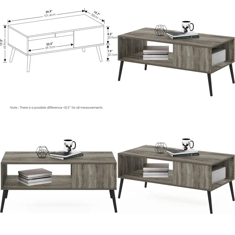 

Журнальный столик в стиле середины века из французского дуба, серого цвета, с большими деревянными ножками, без подъемной столешницей