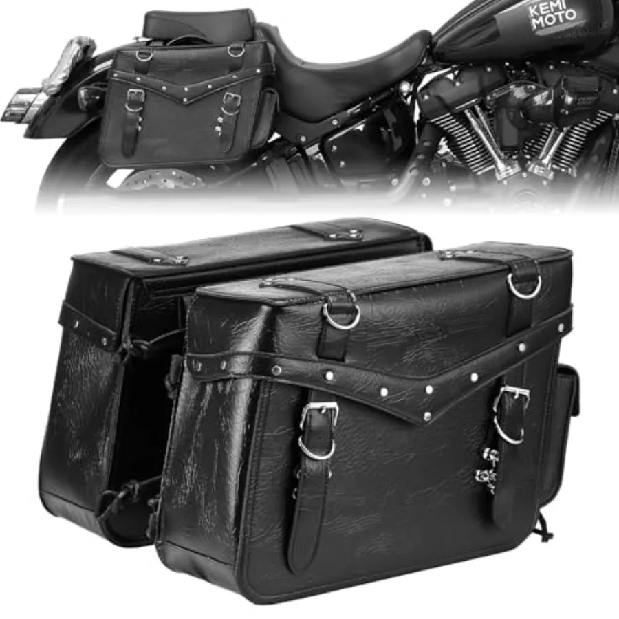 

PU Leather Heavy Duty Motorcycle Saddlebags 30L Throw Over Saddle Bags Large Ccity Black for Touring Street Road Glide Road Kin