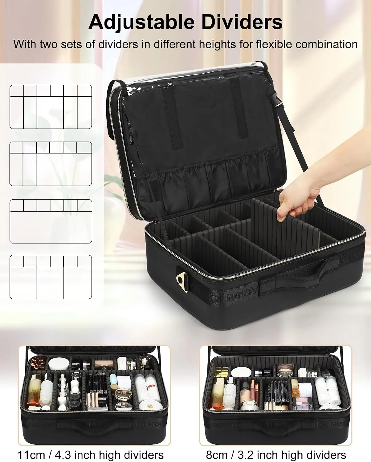 Travel Makeup Bag Extra Large Professional Leather Artist Cosmetic Brush Holder Organizer Nail Box Adjustable Dividers