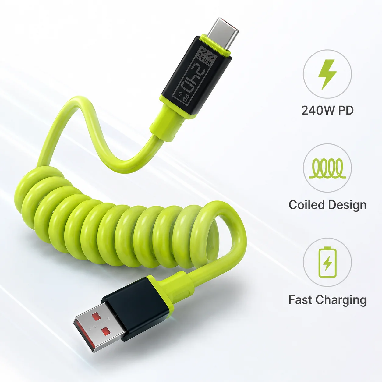 240W Typ-C-auf-Typ-C-Schnellladekabel, universelles, spiralförmiges, teleskopisches USB-Kabel, 6A USB-C-Kabel für Xiaomi, iPhone, Samsung – Detail 19