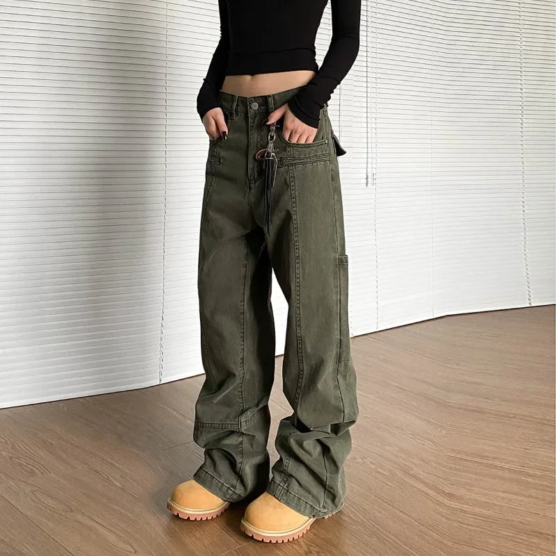 OR FL American Retro Three-dimensional Wash With Water 100 Cotton Women Cargo Trousers Trendy Brand Pile up Feeling Baggy Pants