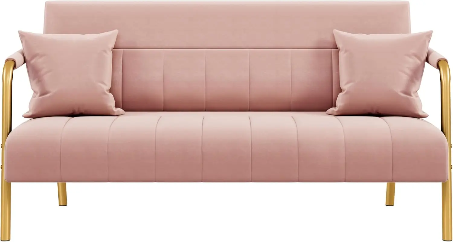 W Modern Sofa Small Sofa Luxurious Velvet Fabric Couch with Gold-Tone Metal Arms and Legs for Living Room, Home