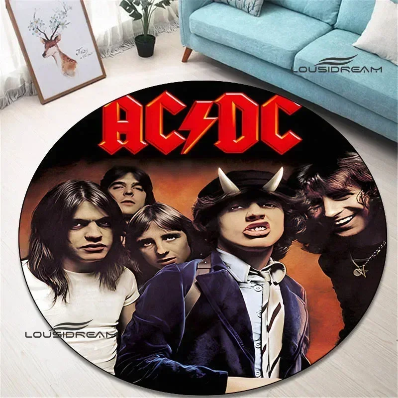 Rock band AC/DC retro printed round carpet bedroom beautiful carpet non -slip door pad floor mats area rug birthday gift