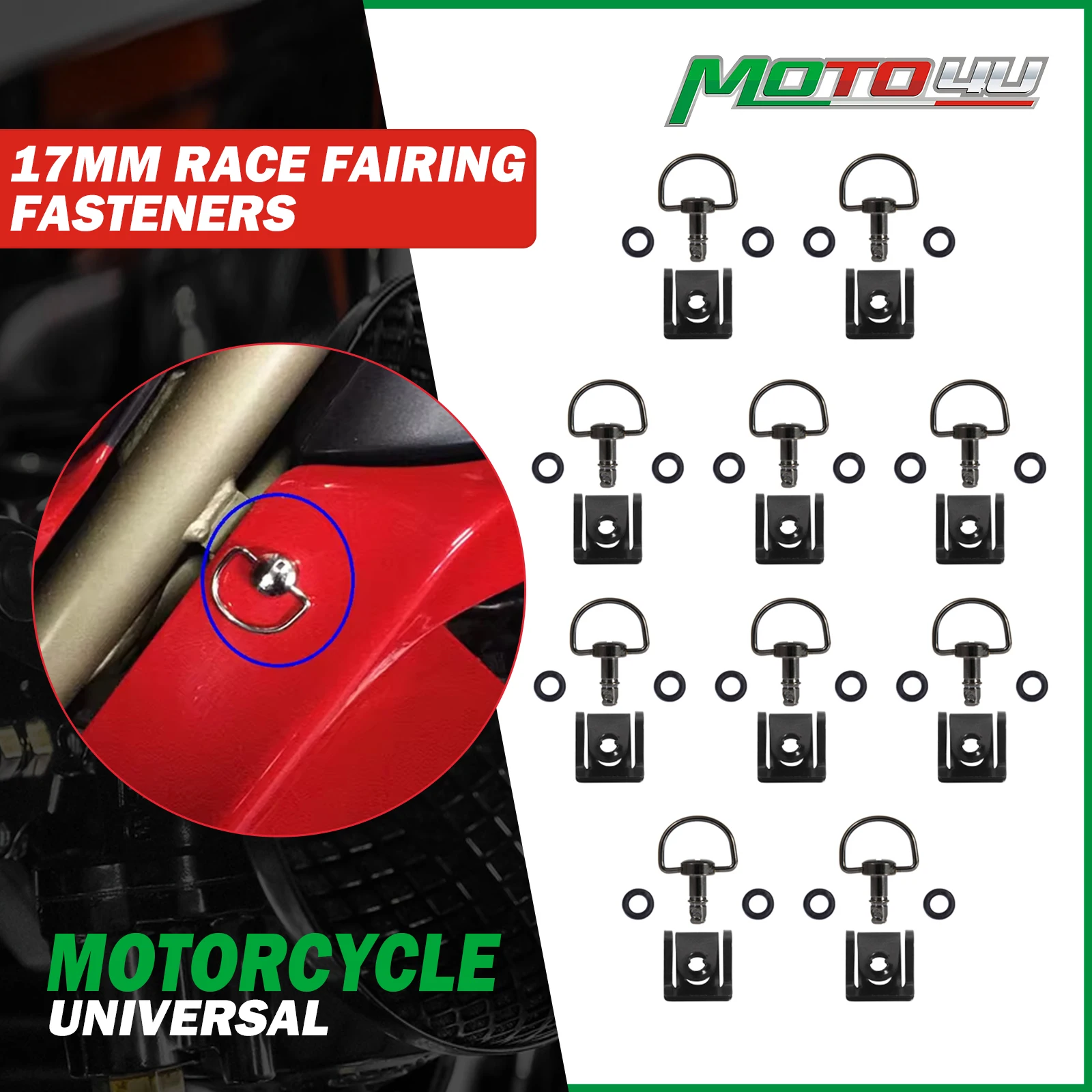 Alle schwarzen 17 mm Universal-Rennverkleidungsbefestigungen Schnellspanner D-RING 1/4 Drehung Motorrad-Rennschrauben Schrauben für Yamaha für BMW