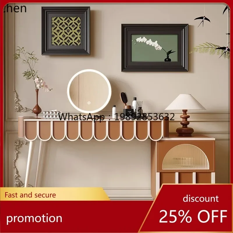 

AA Dressing Table Bedroom Saddle Leather Mirror Chest of Drawers Integrated Storage Makeup Table