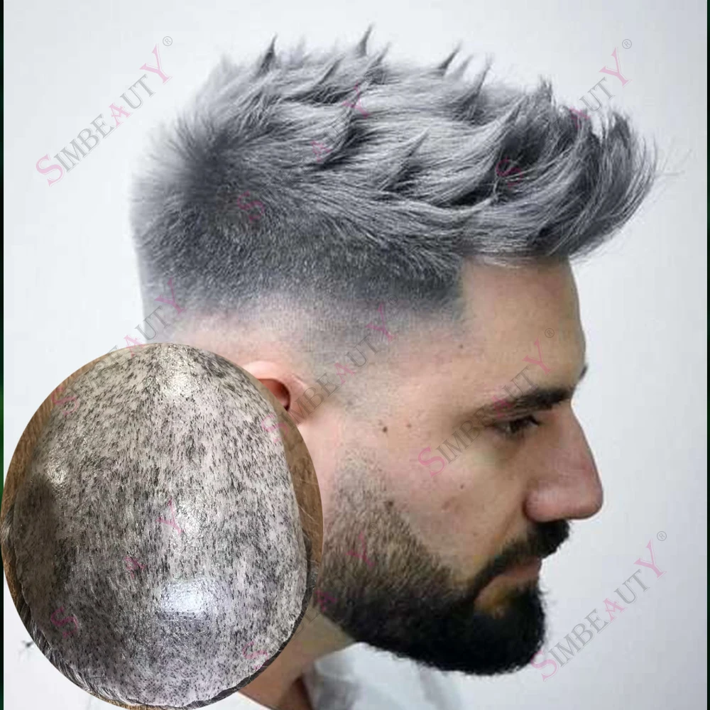 

Super Natural Hairline Men's Toupee 1B80 1B40 Gray Man Hair System Prosthesis Durable Full PU Base Ash Brown 100% Human Hair Wig