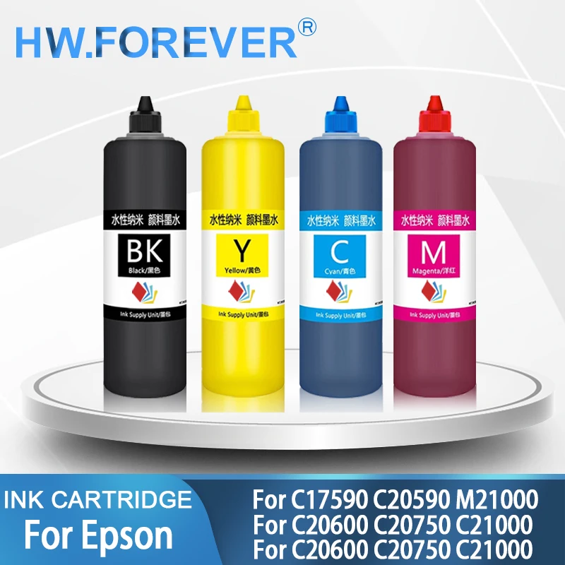 500ML/Bottle For Epson Refill Ink Pigment Dye Ink For Epson C17590 C20590 M21000  C20600 C20750 C21000 Printer Refill Ink Kit