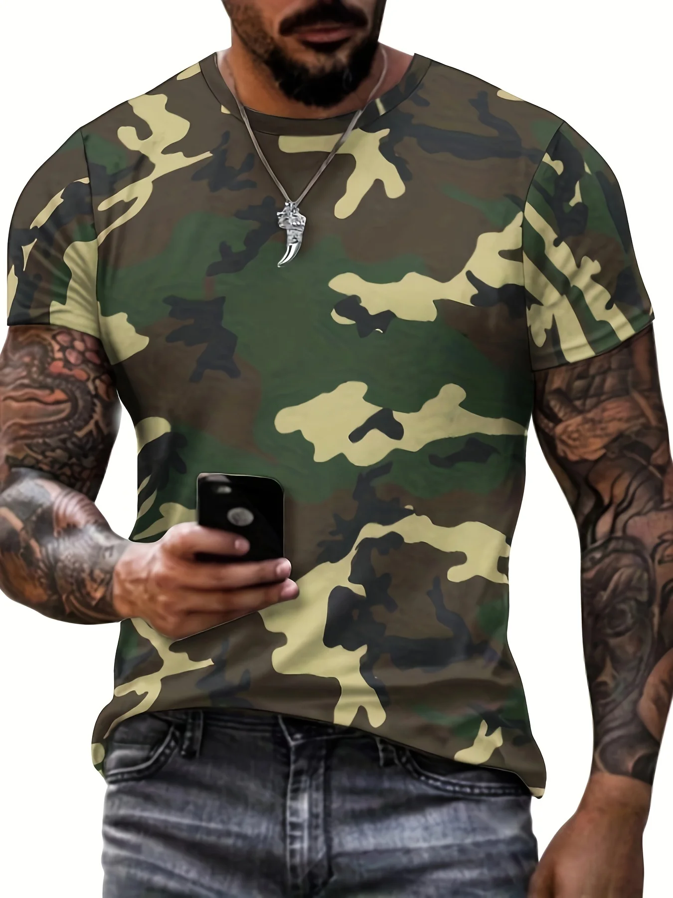 Men\'s Camouflage Pattern Print Comfy Sports T-shirt Graphic Tee Men\'s Summer Outdoor Clothes Men\'s Clothing For Fitness Tops