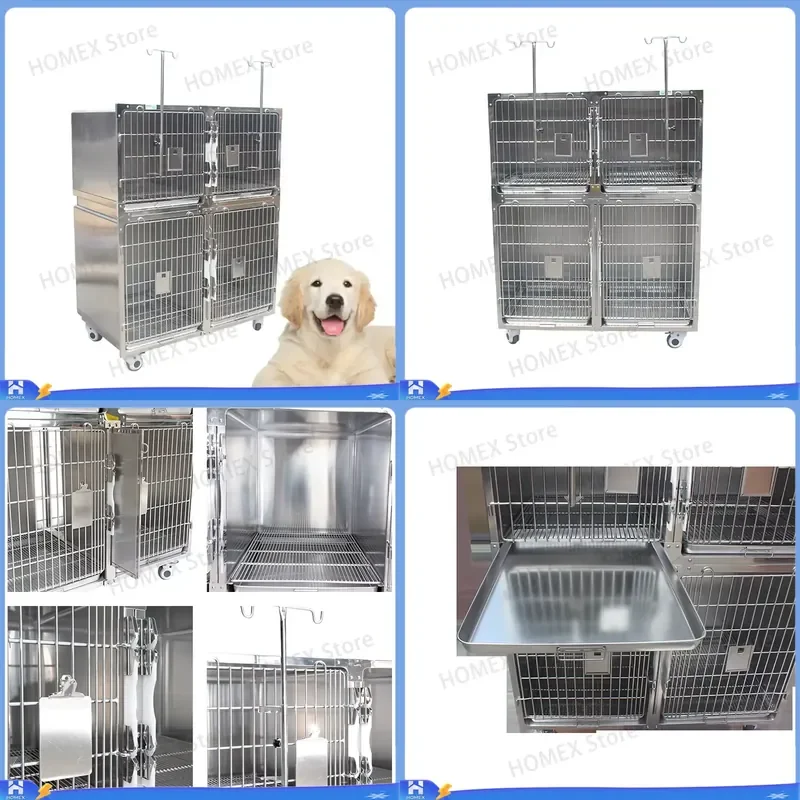 Veterinary Stainless Steel Oxygen Dog Cage Pet Animal ICU Recovery Kennel with Oxygen Port for Clinic Hospital Supplies