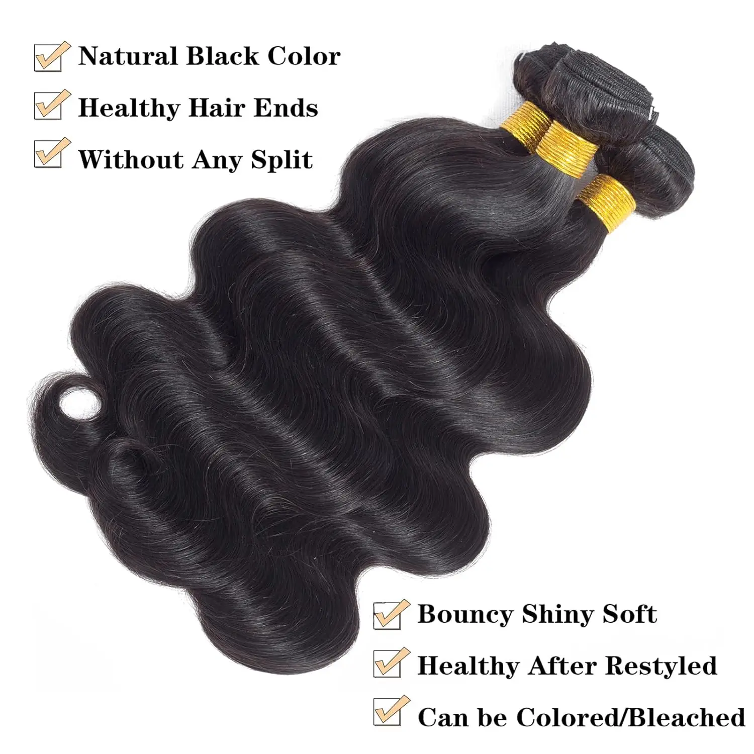 Extensão do cabelo da onda do corpo para mulheres, 100% cabelo humano, pacotes de tecer, preto natural, 10A, 1 Pc, 2 Pcs, 3 Pcs, 4 Pcs