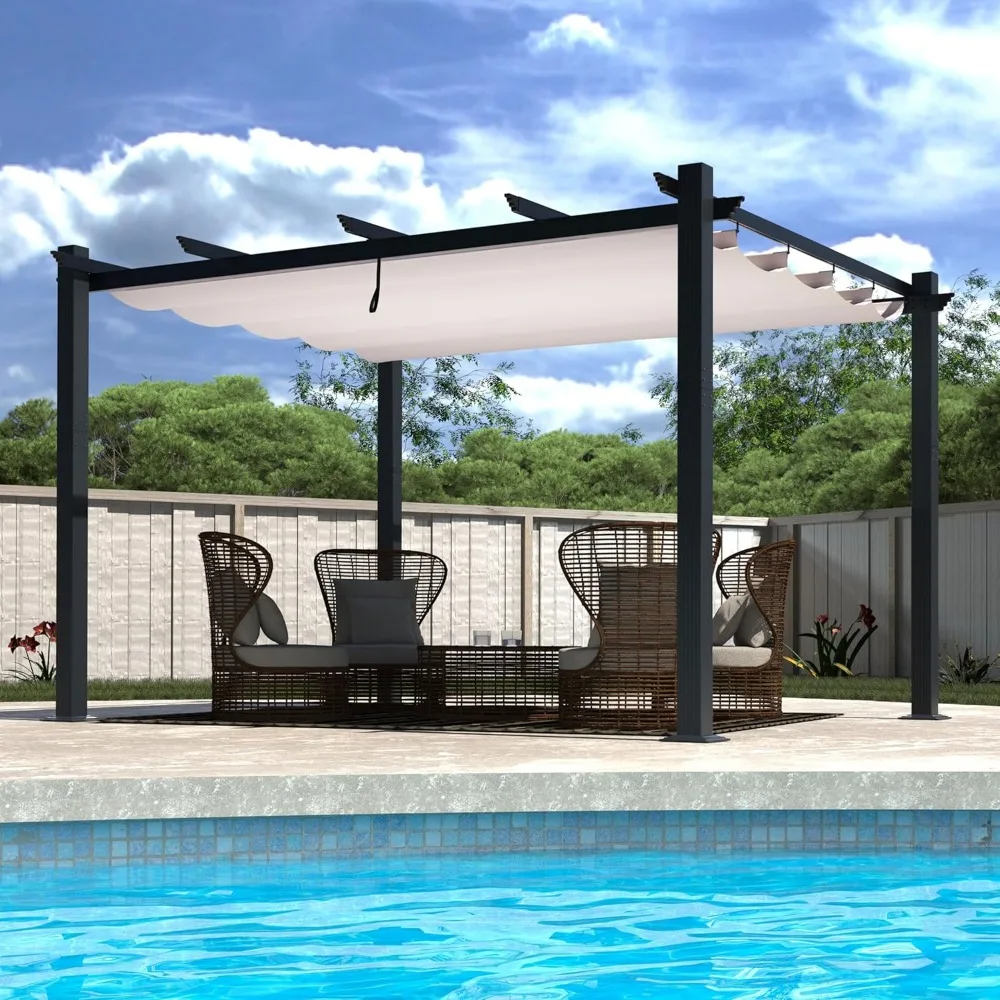 

Пергола x13 футов с выдвижным навесом от солнца, алюминиевым навесом для патио, виноградной решеткой для сада, заднего двора, крыльца, кремового цвета