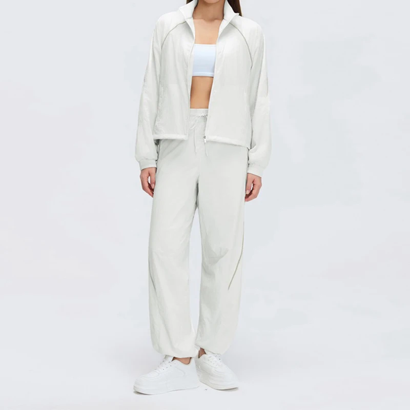 

Women Spring Summer Thin Breathable Zipper Short Jacket Suit, Double Layer Pants Outdoor Fitness Running Sports Tracksuit