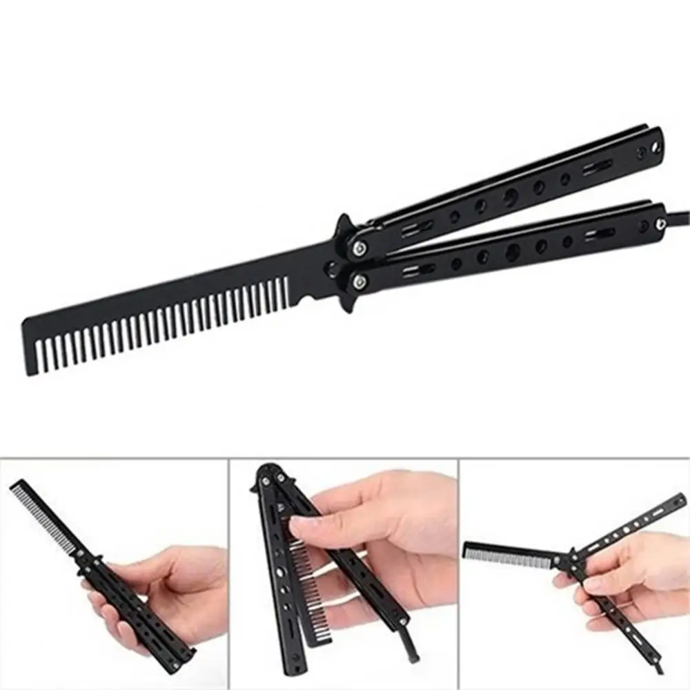 5 Color 22cm Metal Butterfly Comb Metal Tooth Retro Style Training Practicing Brush Foldable Butterfly Knife Beard Styling Tools