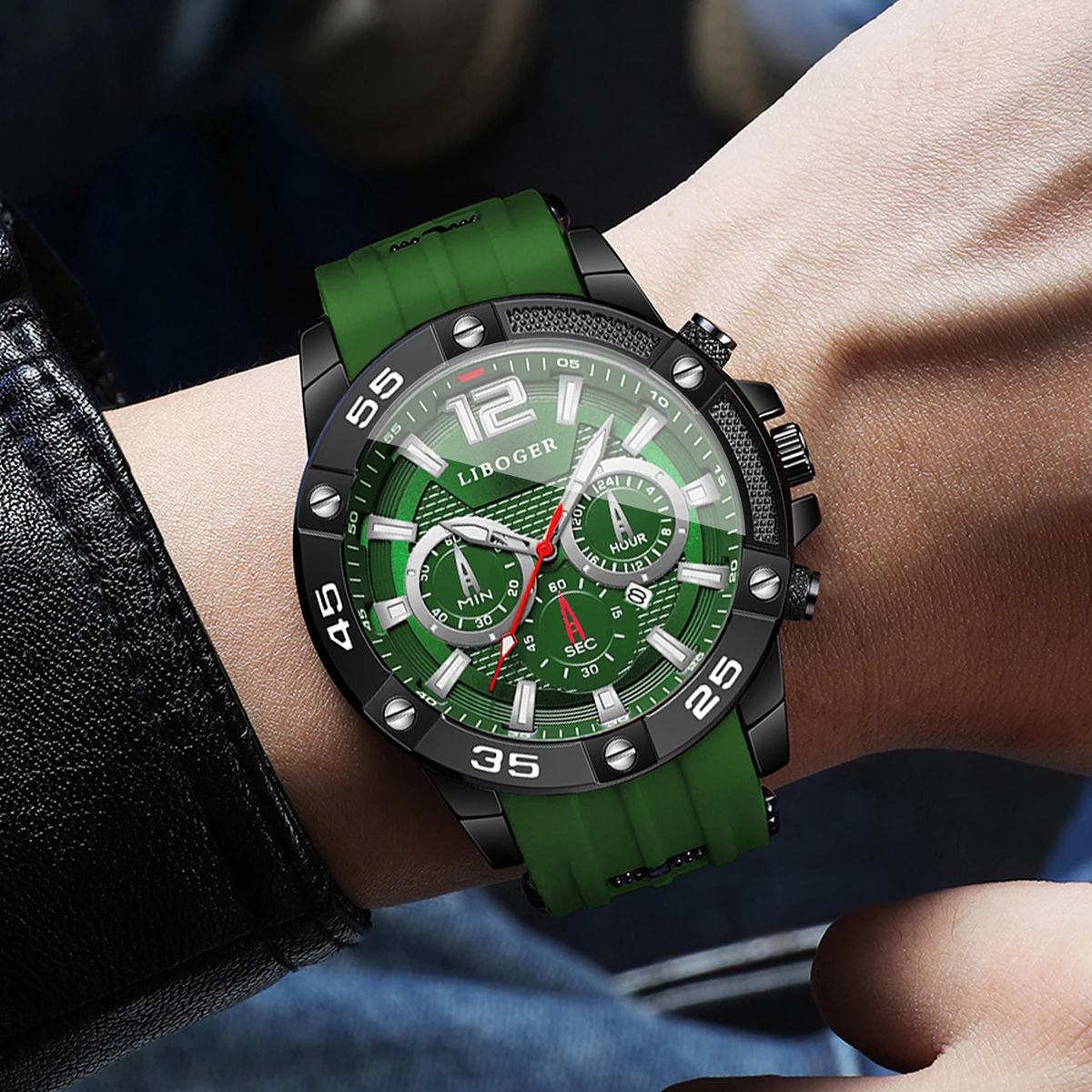 Luxury Large Dial Military Men Sports Watches Silicone Band Quartz Wristwatch Casual Clock Gift Relogio Masculino（Without Box）