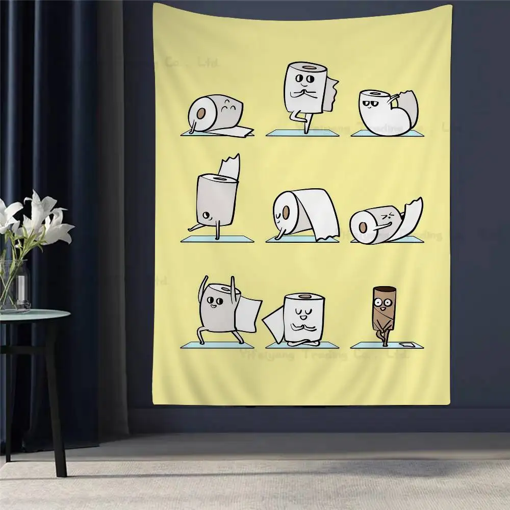 

Toilet Paper Yoga Funny Quote Minimalist Colorful Tapestry Wall Hanging Hippie Flower Wall Carpets Dorm Decor Japanese Tapestry