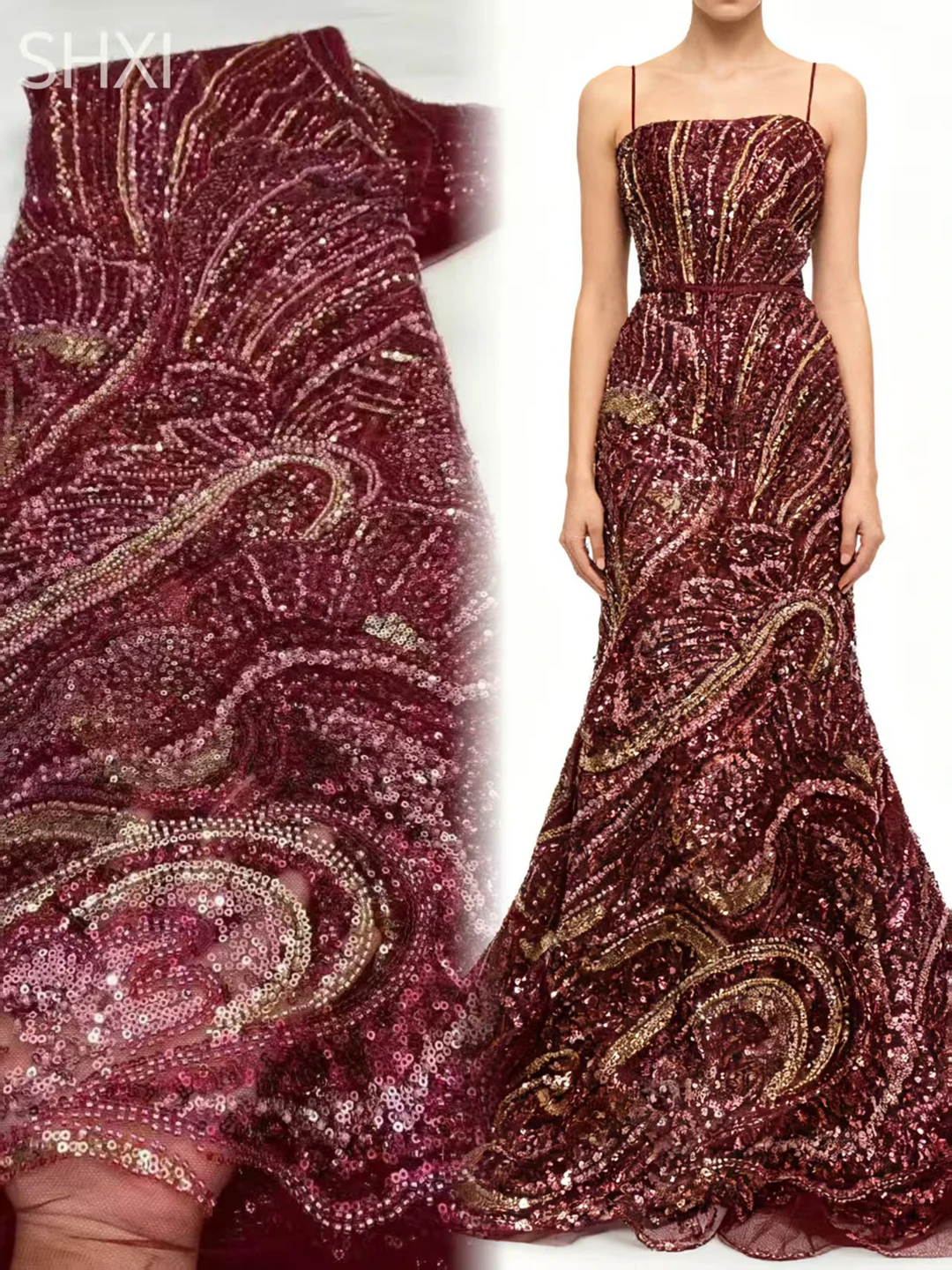 

RED Luxury African Sequins Lace Fabric 2026 High Quality French Nigerian Groom Beaded Lace Fabric For Sewing Dress