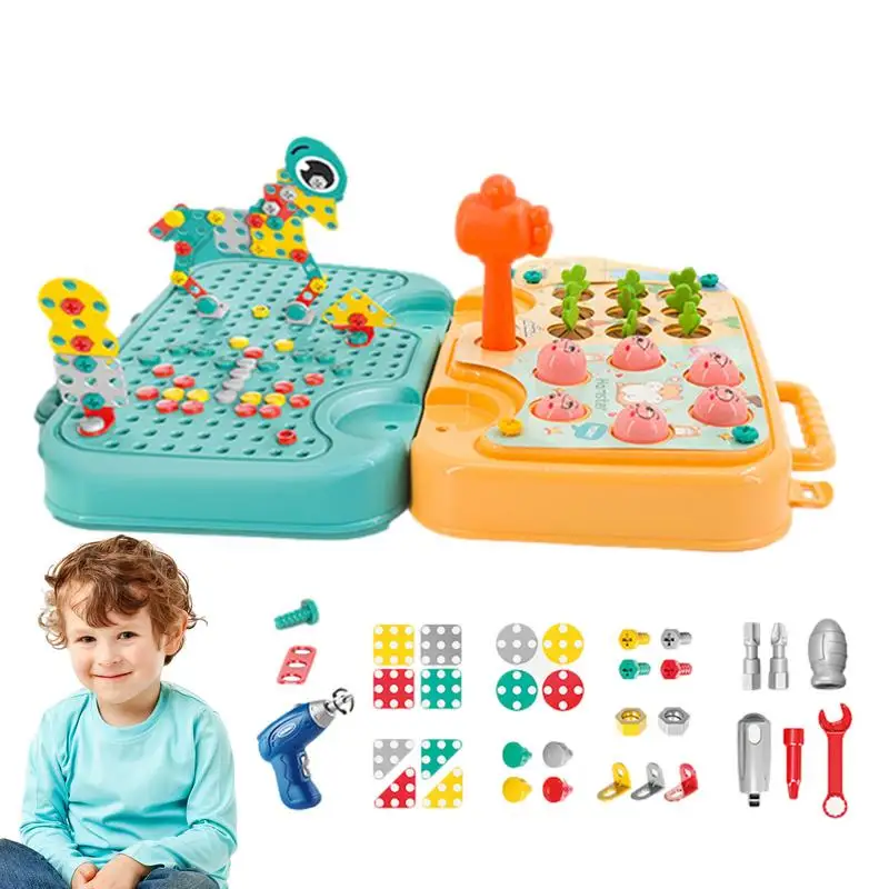 Toddler Drill Toy Set Cute Mosaic Drill Set Drill Puzzle Toy With Storage Box Kids Drill Set STEM Drill Toy Creative Educational