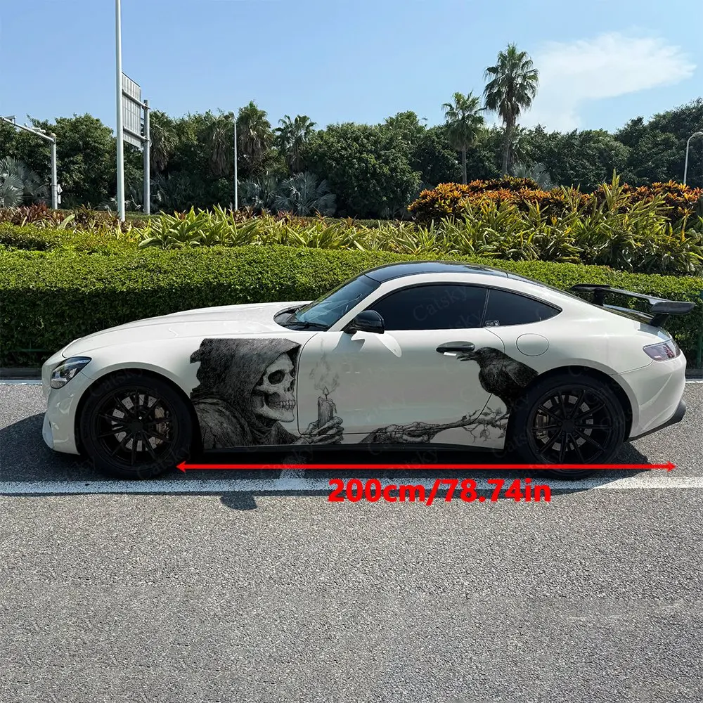 2pcs Lonely Raven Nether Messenger Car Side Wraps, Self-Adhesive PVC Waterproof & Scratch-Resistant Stickers, Car Accessory Gift