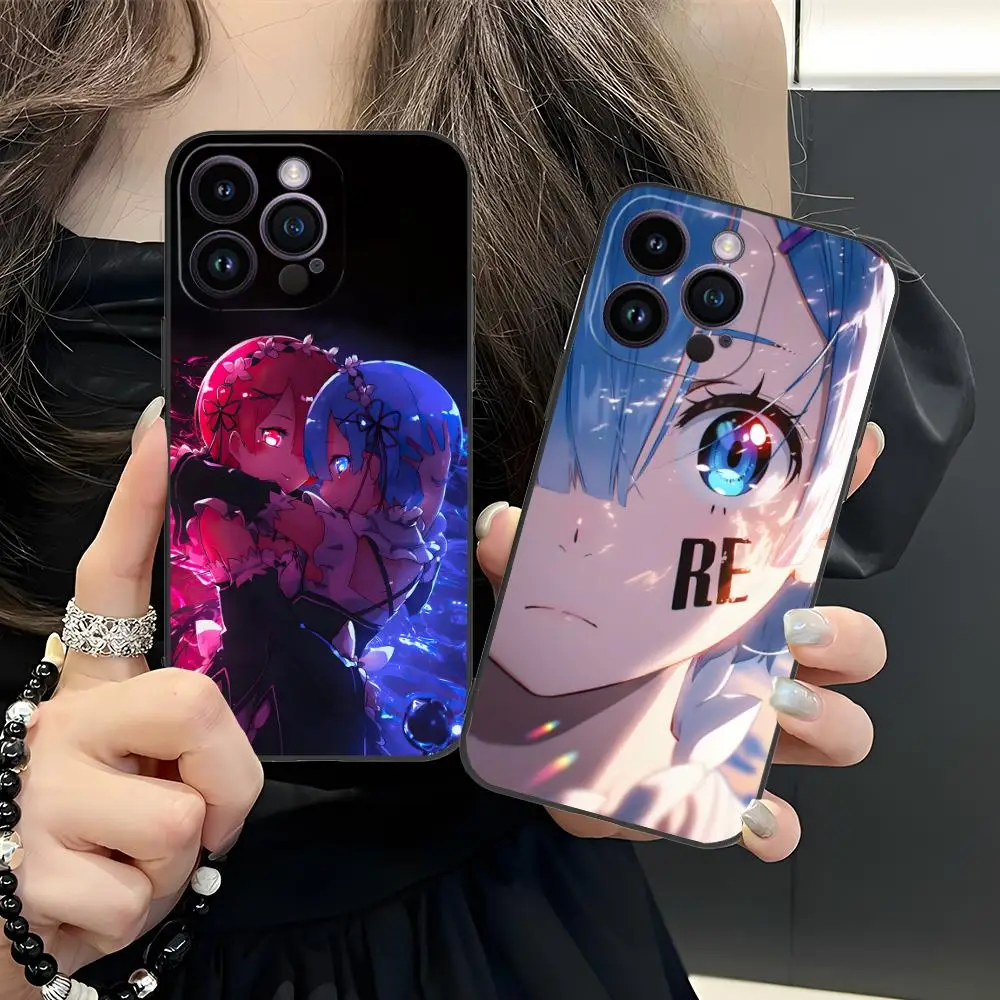 

REM RAM Emilia Waifu Phone Case for iPhone 16 15 14 13 12 11 X XR XS 8 7 Pro Max Plus Mini Colour Printing Smartphone Luxury