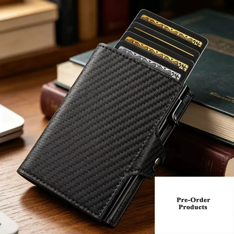 Aluminum Alloy Card Holder Trifold Zipper Wallet for Man Aluminum Alloy rfid Wallet Microfiber Leather Coin Purse