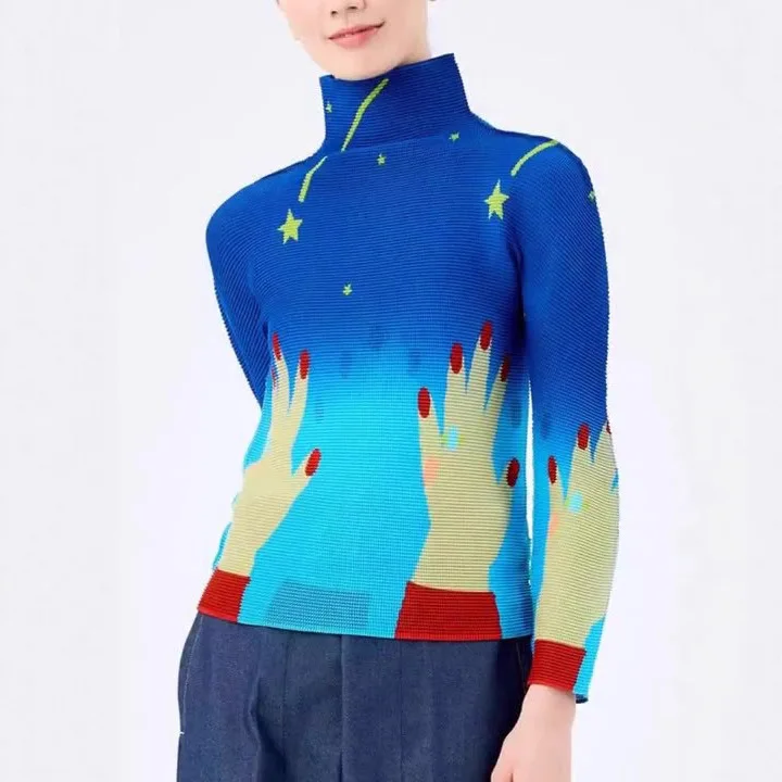 

Counter Style Pleated Women's Long Sleeved T-shirt 2025 New Autumn Slim Fit Personalized Printed Design Niche Top Base Shirt