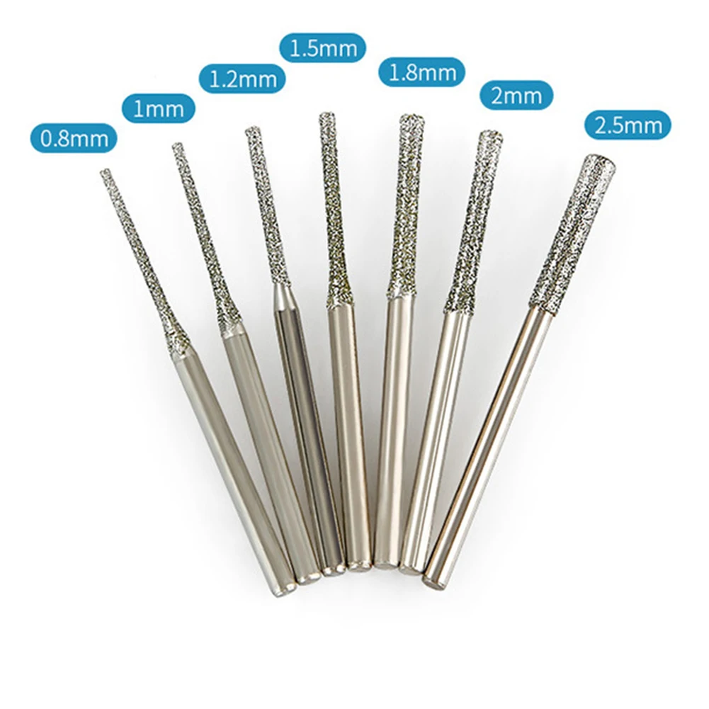 

5pcs 0.8/1/1.2/1.5/1.8/2/2.5mm Diamond Coated Drill Bits With 2.35mm Shank Glass Jade Amber Jewelry Glass Diamond Drill Bit