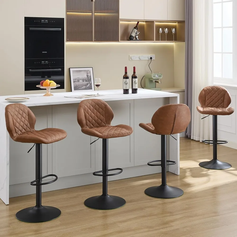 

Bar Stools Set of 4, Brown Swivel Stool with Back, Adjustable Bar Stool 24"-33", Faux Leather Upholstered Bar Stools