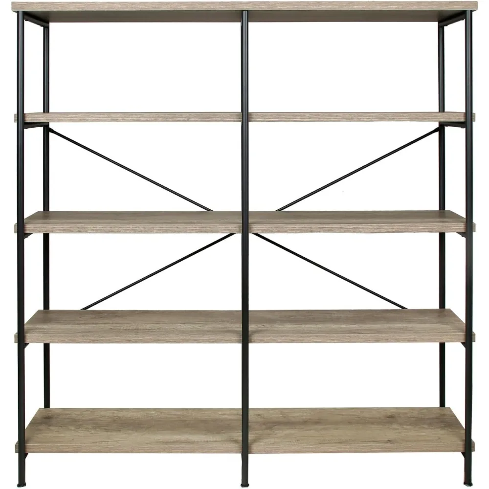 Bibliothèque double à 4 niveaux de style industriel rustique avec bois d'ingénierie écologique pour le bureau et le rangement à domicile