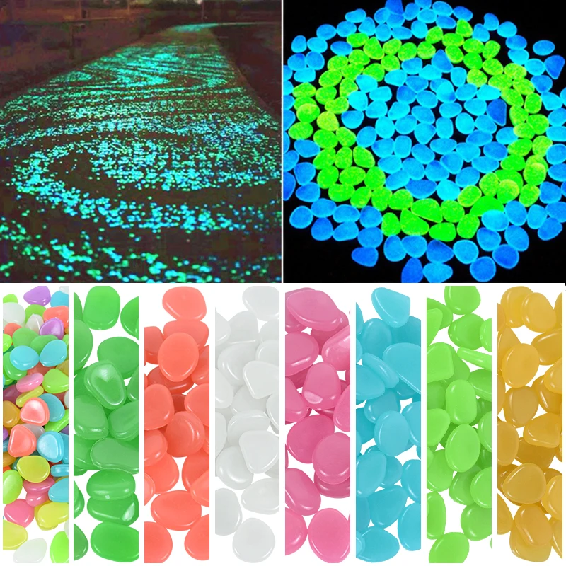 2 cm Luminous Stones Glow In Dark 50/25 Pcs Garden Outdoor Decor Resin Pebbles Fish Tank Walkways Patio Lawn Pebble Rocks