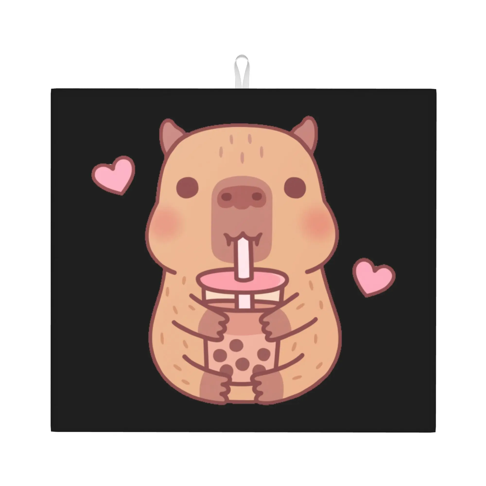 Cute Capybara Loves Bubble Tea Non Slip Kitchen Counter Protector Mat Barware Tableware Reusable Bathroom Drying Mat For Kitchen