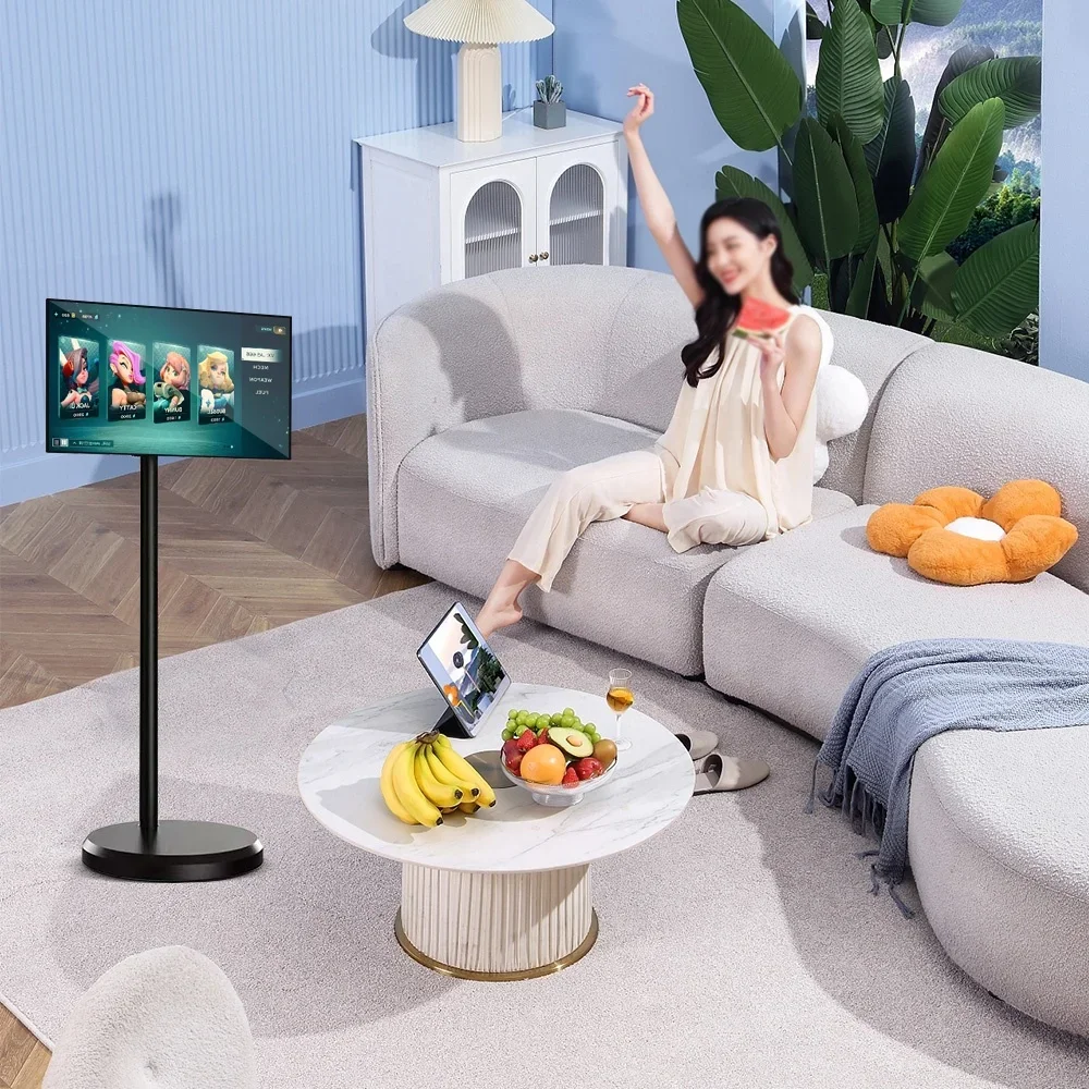 2026 Black White Smart Portable Wireless Tv Speakers For Smart Tv Lcd Monitor 21.5 Inches Ips Touch Screen With Wheels