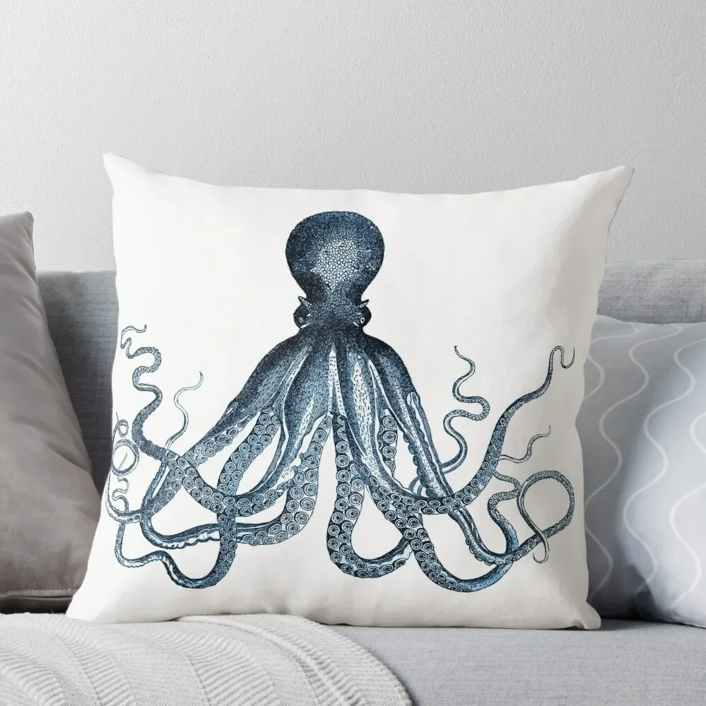 

Vintage Octopus Art Print Blue ~ Kraken ~ Nautical ~ Retro 0389 Throw Pillow Pillow Cases Luxury Cushion Cover