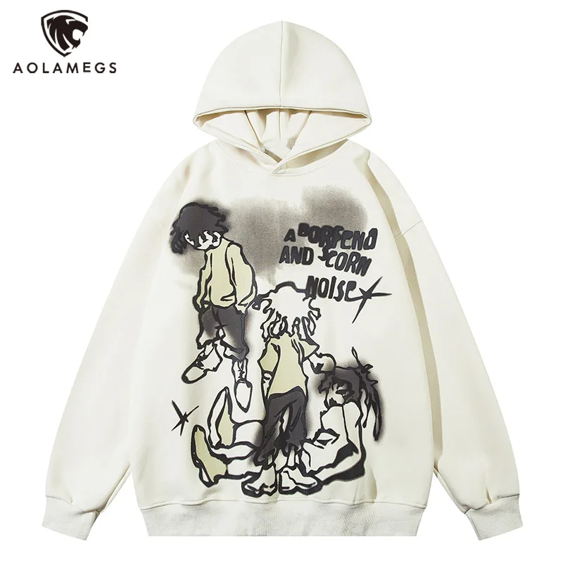 

Men Y2K Harajuku Retro Hoodies Cartoon Line Character Print Hooded Coat Loose Gothic Casual Oversized Couple Pullover Tops