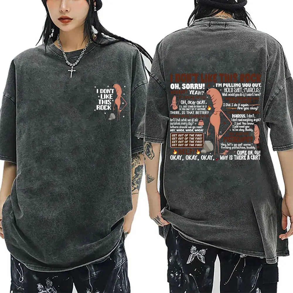 

Washed Vintage I Dont Like This Rock Marcus The Worm Funny Meme T-shirt Men Casual Oversized T Shirts Men's 100% Cotton T-shirts