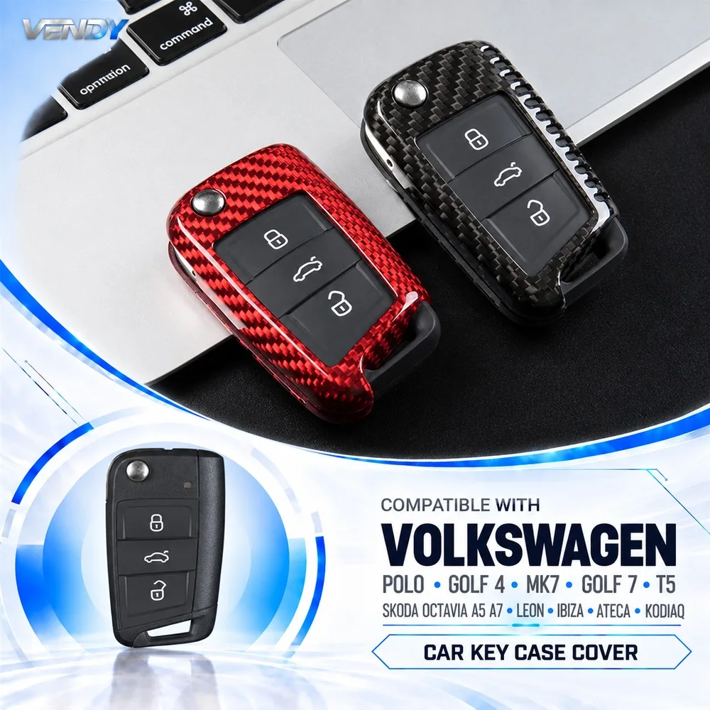 Real Carbon Fiber Car Key Case Cover Shell For VW Volkswagen Polo Golf4 MK7 Golf7 T5 Skoda Octavia Leon Ibiza Ateca Kodiaq