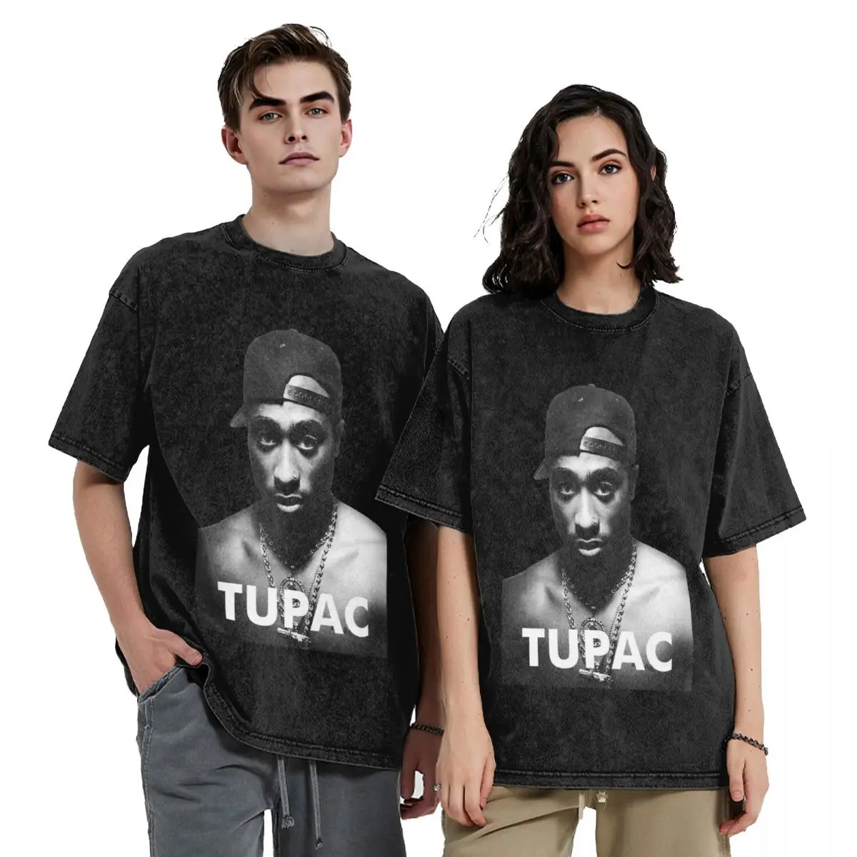 Harajuku Cotton Tshirt Men Short Sleeve Tees Rapper Tupac Summer Cotton Loose Washed Tops T-Shirt Oversized Tee Shirt