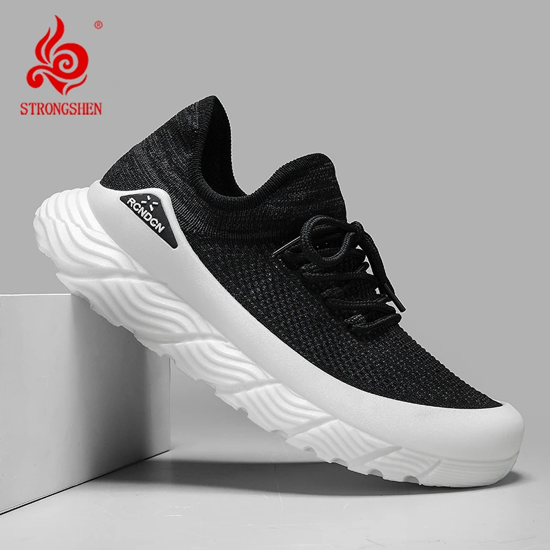 STRONGSHEN-Tênis de corrida respirável masculino, sapatos de malha leve, sapatos de caminhada deslizantes, tênis clássicos ao ar livre