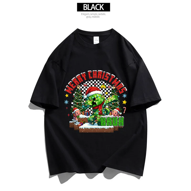 

Pixel Game Tees Xmas Theme Kid T Shirt Minecrafted Christmas T-shirt Tees Round Collar Clothing Fashion Short Sleeve Tops Gifts