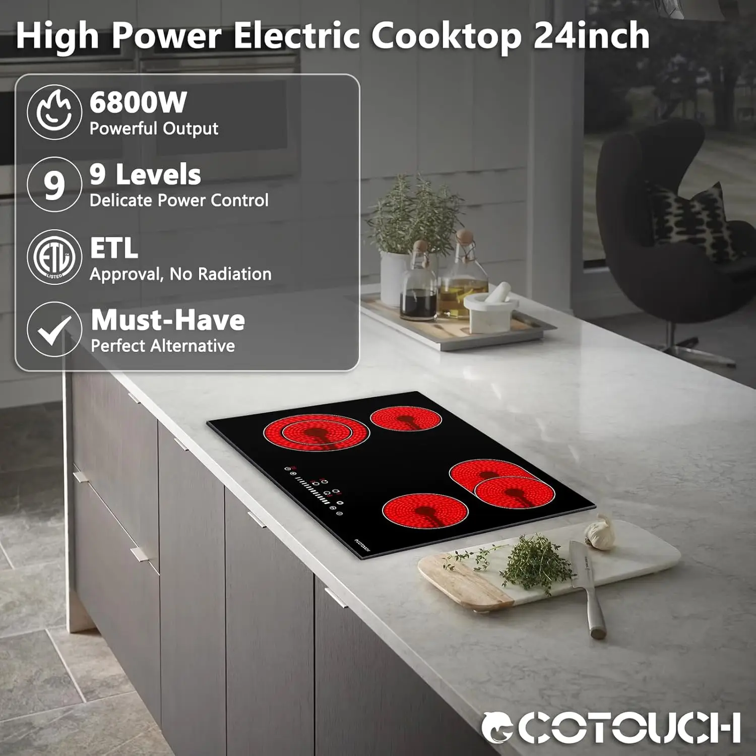 Electric Cooktop 30 inch Built-in Electric Cooktop 4 Burner Stove Top Radiant Electric Cooktop Stovetop with Kid Safety Lock