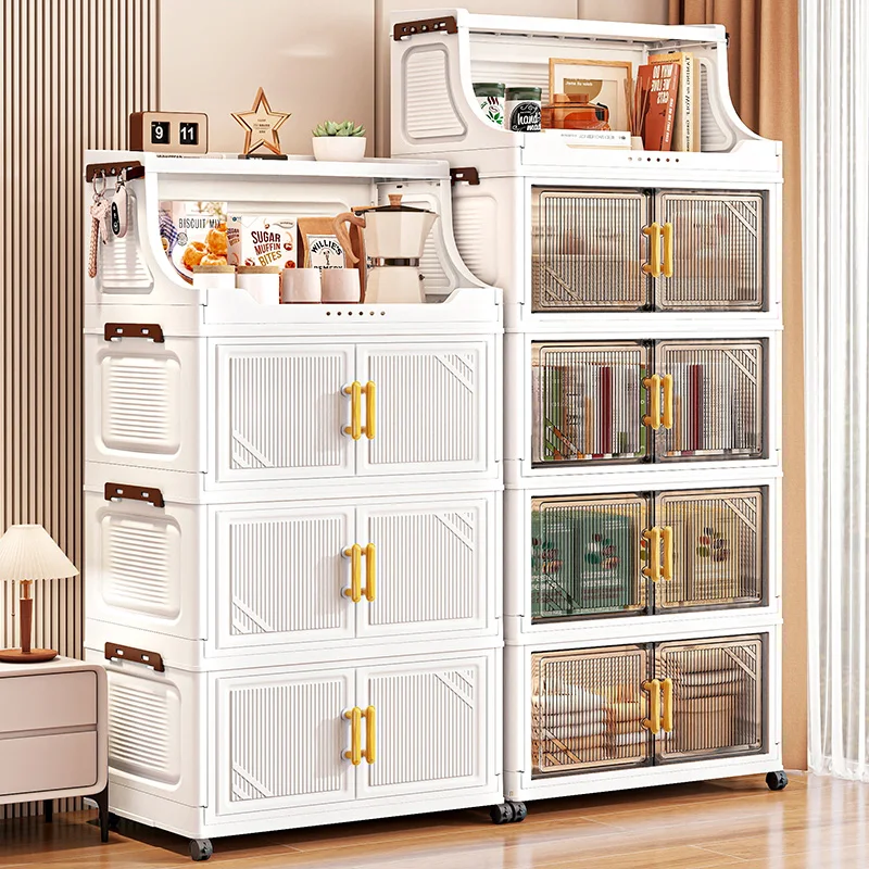 Foldable Double-Door Storage Cabinet,Large Capacity Space-Saving Mobile Organizer for Bedroom&Living Room（Clothes, Toys&Snacks）